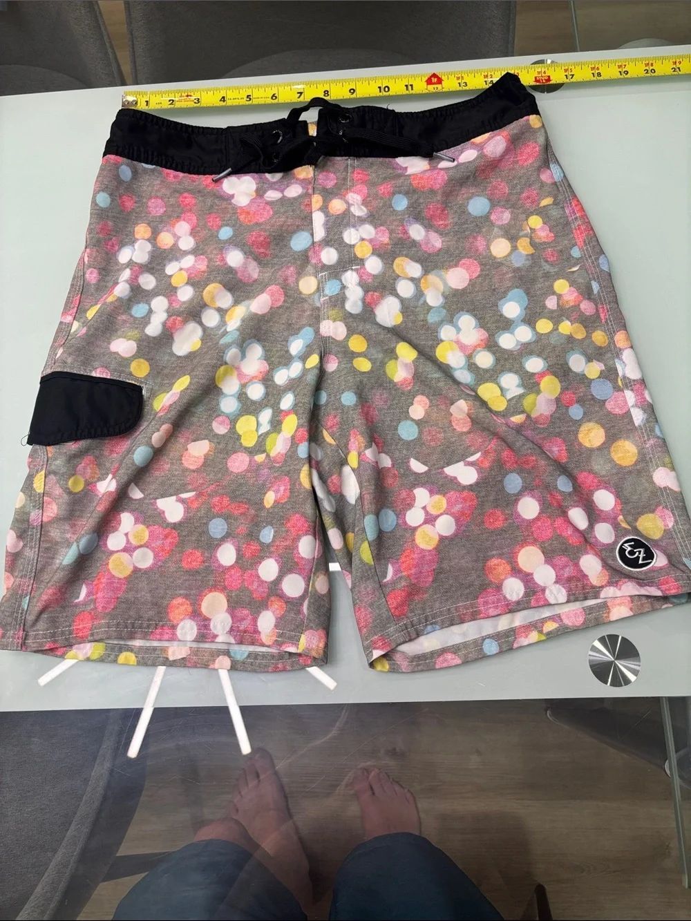 Ezekiel Gray Swim Shorts with Pink Yellow Blue Dot Print
